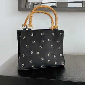 Black Palm Tree Bamboo Handle Purse Bag
